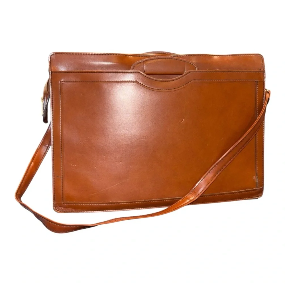 Oleg Cassini Vintage Brown Leather Attaché Briefcase Messenger Bag BP4